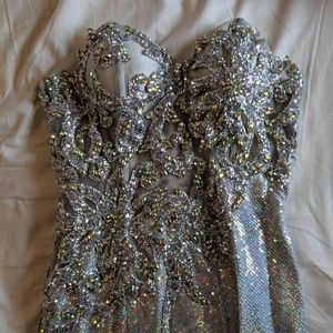 Silver Beaded Prom Dress